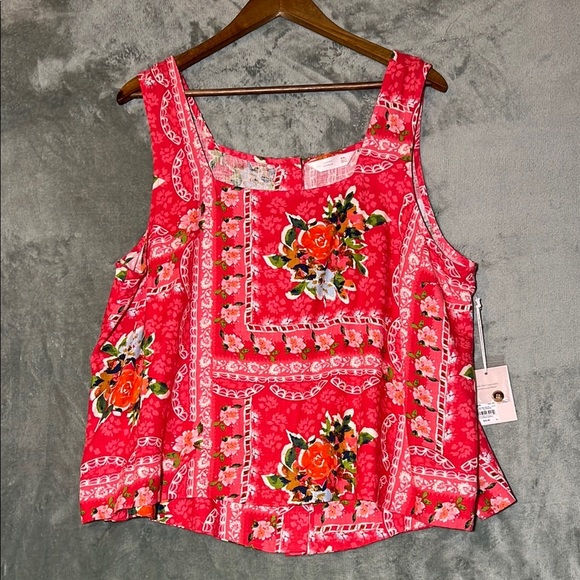 LC Lauren Conrad Tops - LC Lauren Conrad Pink Floral Tank Top with Button Detail, Women’s XXL